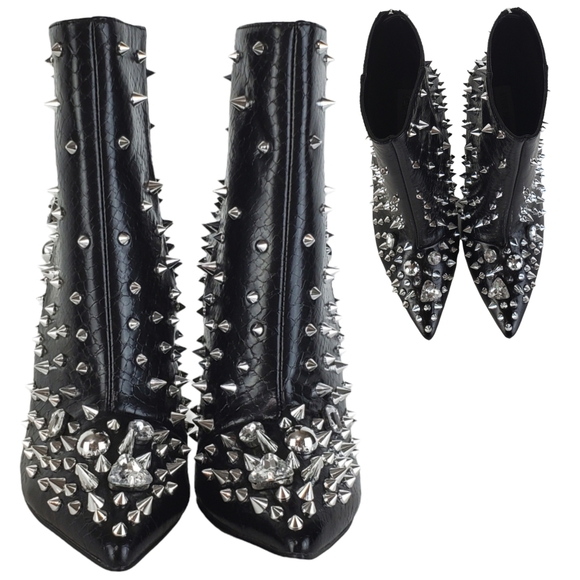 New Steve madden viceroy studded gems pointed toe stiletto heel boots black - Picture 10 of 16